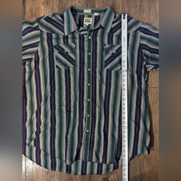 Ely Cattleman Blue Green Pearl Snap Shirt Mens Sz 3XL Cowboy Western Long Sleeve - Picture 6 of 12
